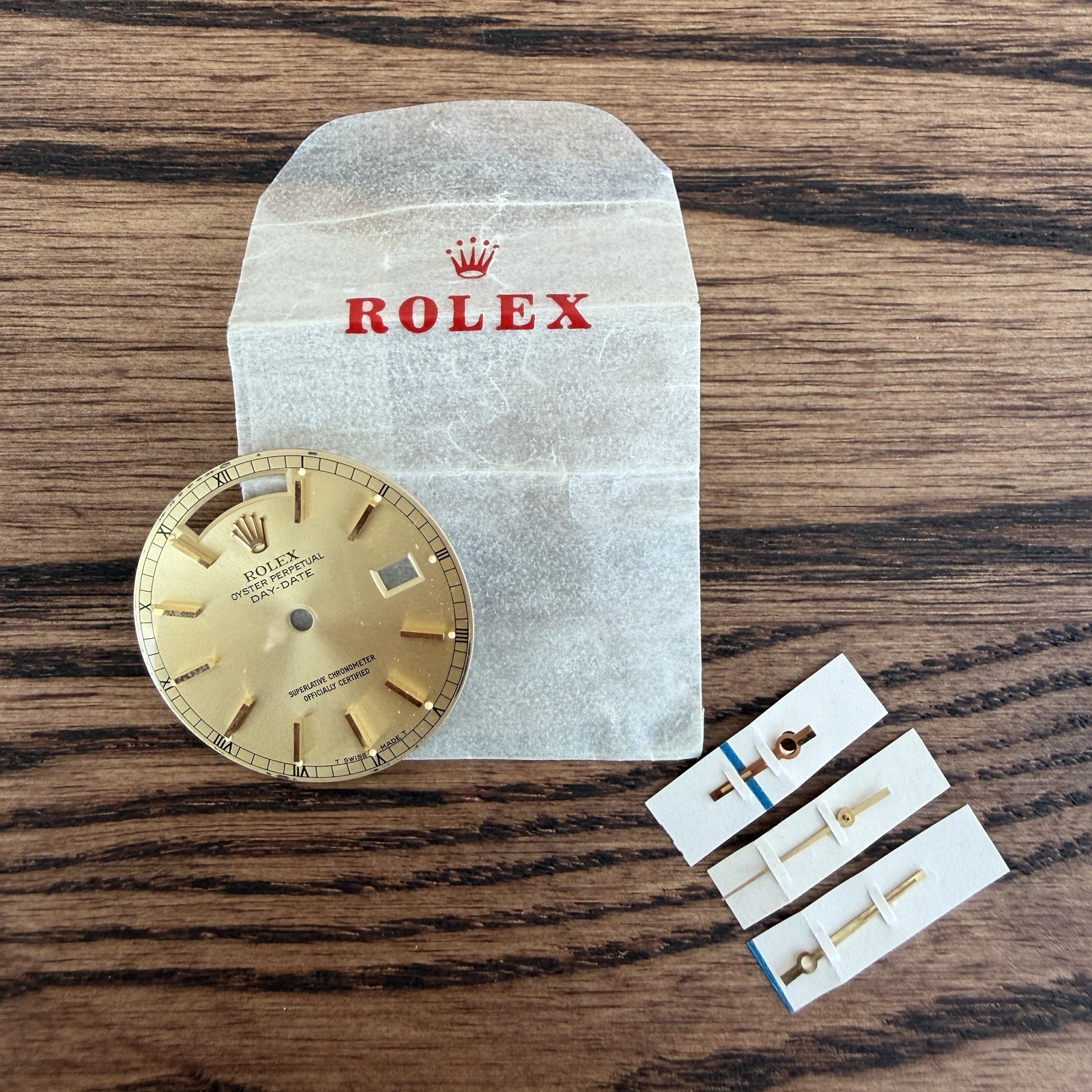 NOS Vintage Rolex Day-Date Gold Stick Dial With 18k Gold Hand Set 18038 18238