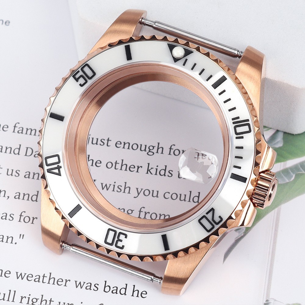 40mm Sterile GMT Watch Case Rose Gold Steel For Seiko NH35 Miyota 8215 Movement