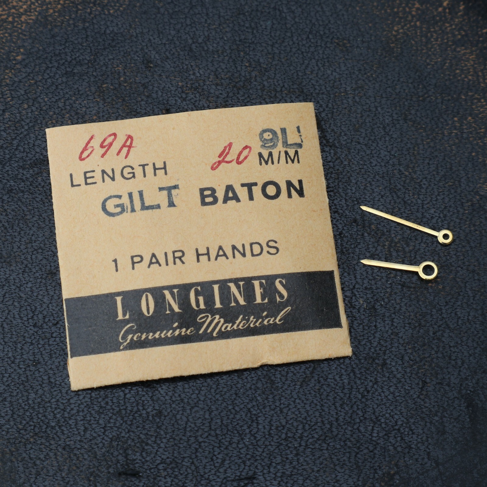 NOS Longines 9L Gilt Baton Pair Hands 20mm Watch Part 69A (#C6D9)