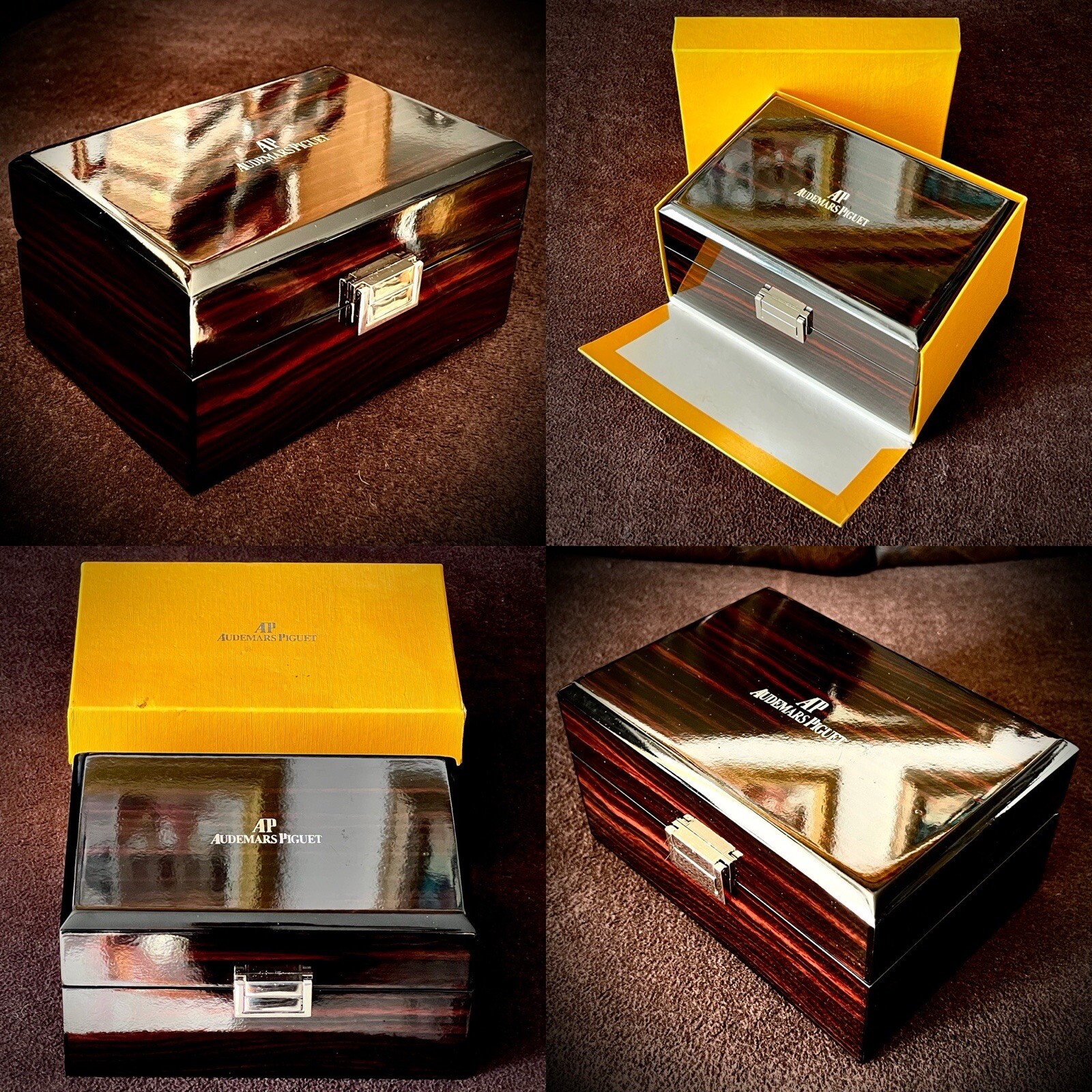 Original Swiss “Audemars Piguet” Walnut Watch Case & Outer Box (8”x6”x 6”, 935g)