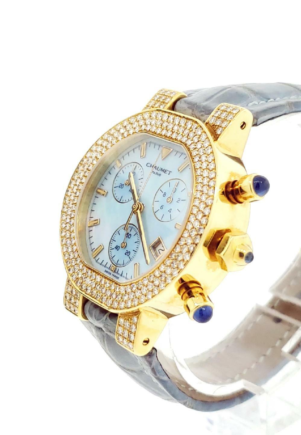 Chaumer Montre 18k Yellow Gold and Diamonds Chronograph Quartz Ladies Watch