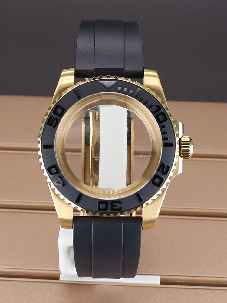 40mm Yacht Mod Watch Case Ceramic Bezel Rubber Strap For Seiko NH34 NH35 NH36