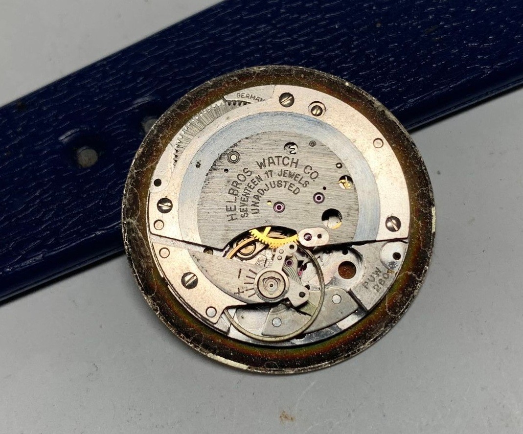 1960s Helbros Gents 17 Jewels PUW 260 Mechanical Wind Up Movt Dial Hands- Parts!