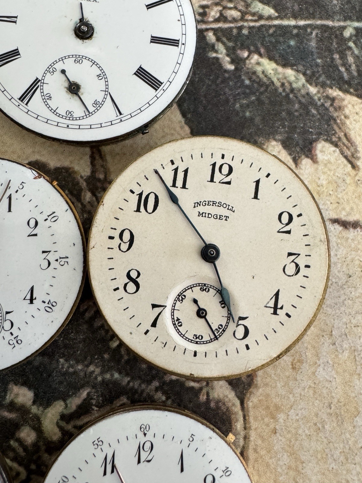 Lot Of 7 Antique Pocket Watch Movements With Porcelain Dials