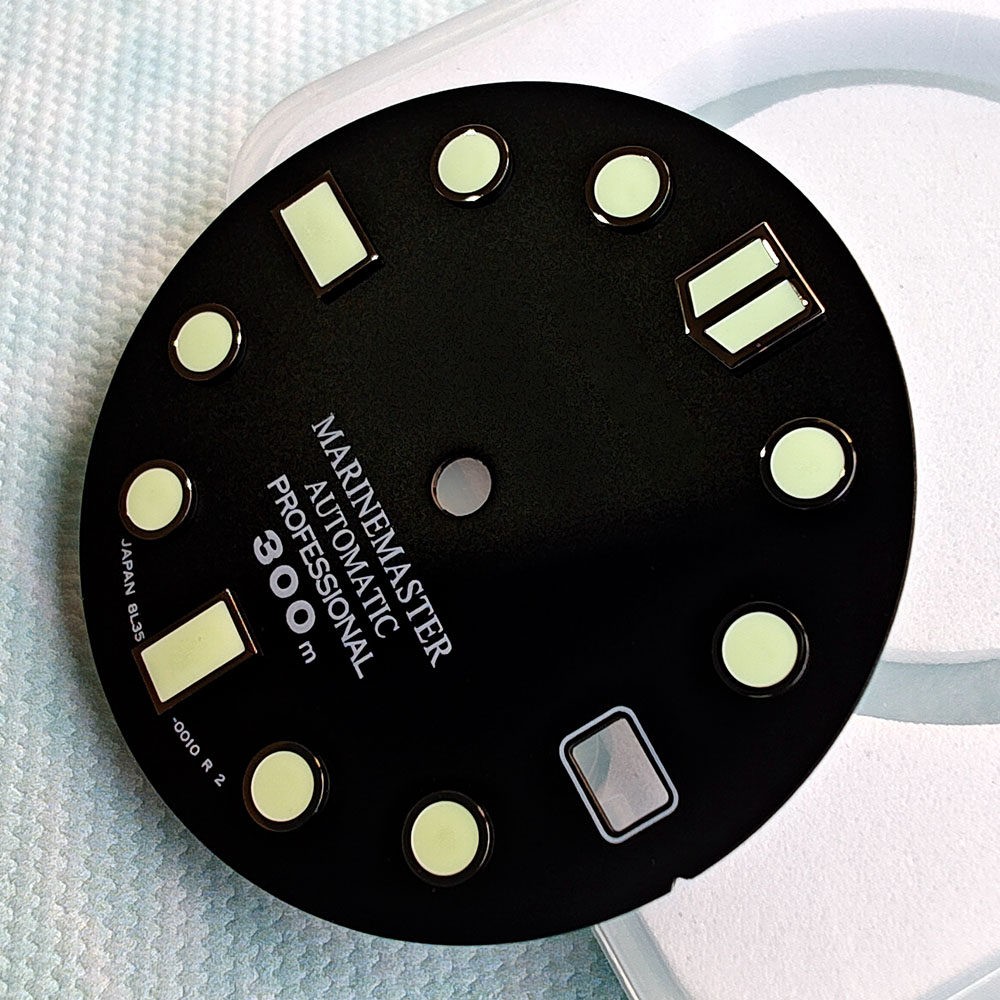 28.5mm Dial, Black Japanese C3 Green Luminous Modified Dive Watch Parts