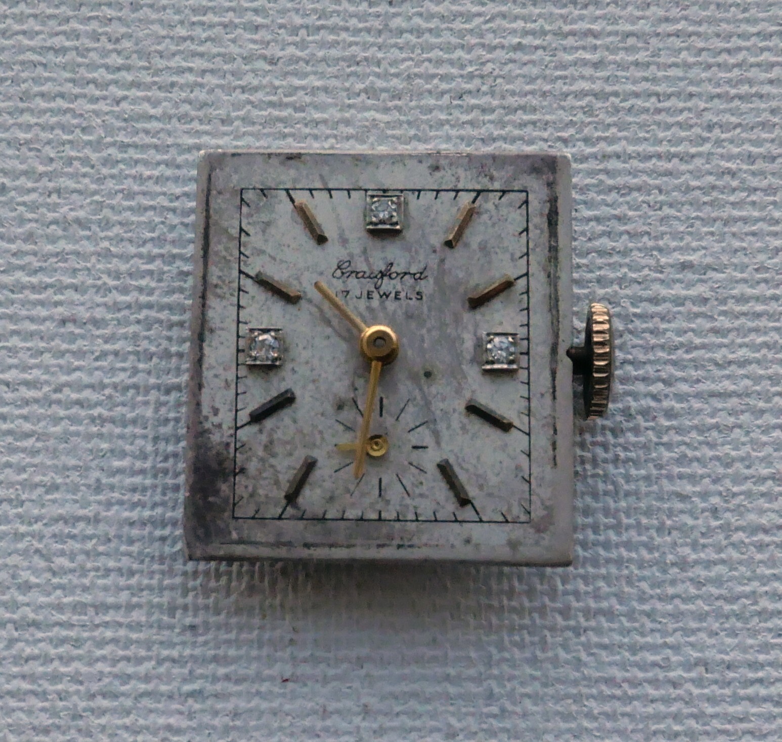 Vintage Crawford Swiss Made Watch Movement Diamond Dial 17 J Runs
