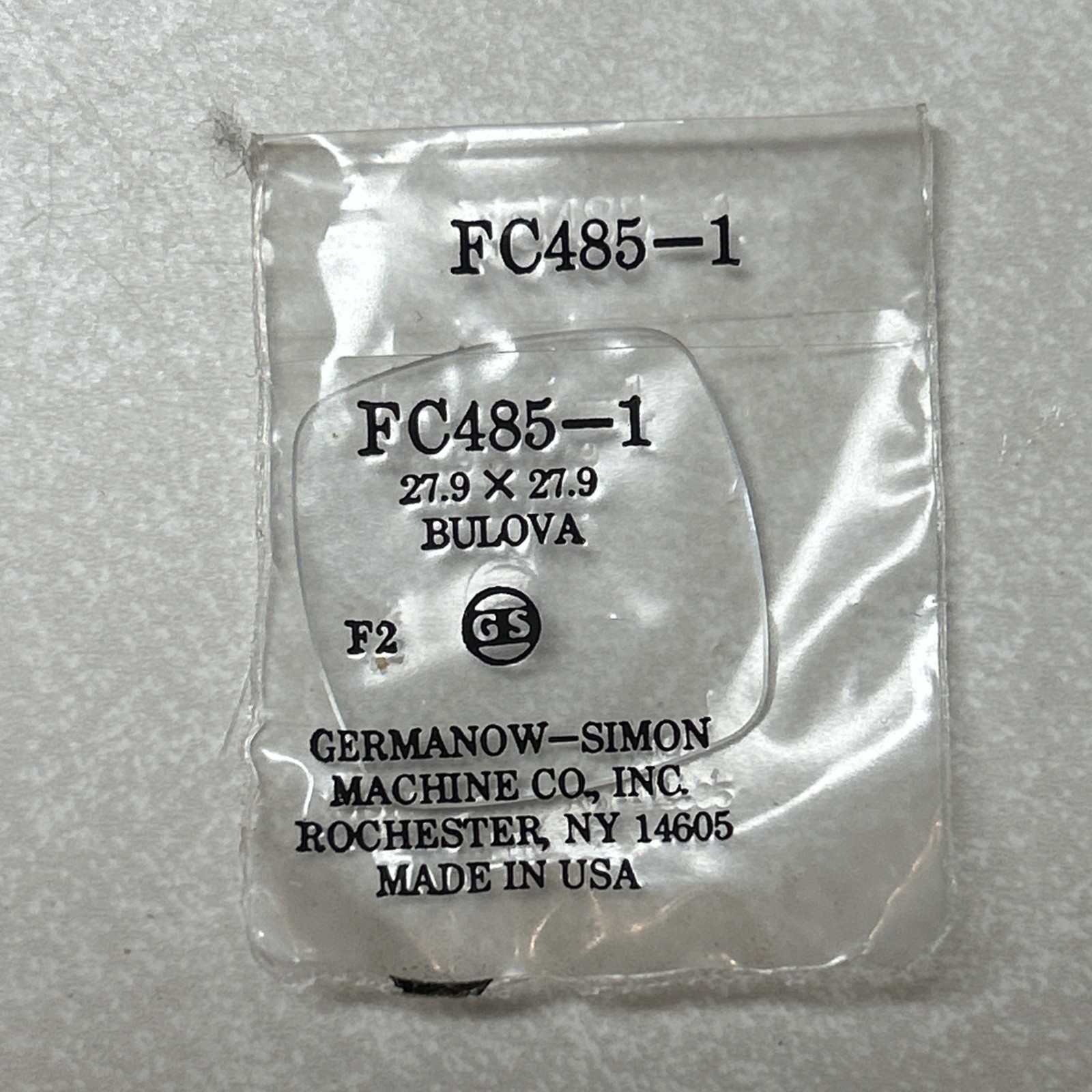 Vintage Germanow-Simon G-S FC485-1 Bulova 27.9 X 27.9 Sealed Watch Crystal NOS