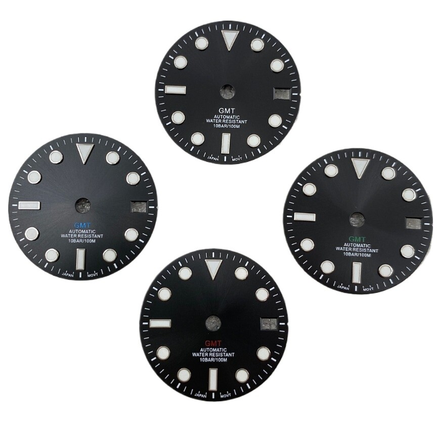 NH34 Dial 28.5mm GMT 4-Hand Dial No Logo Blue Lume for NH34 Movement Watch Dial