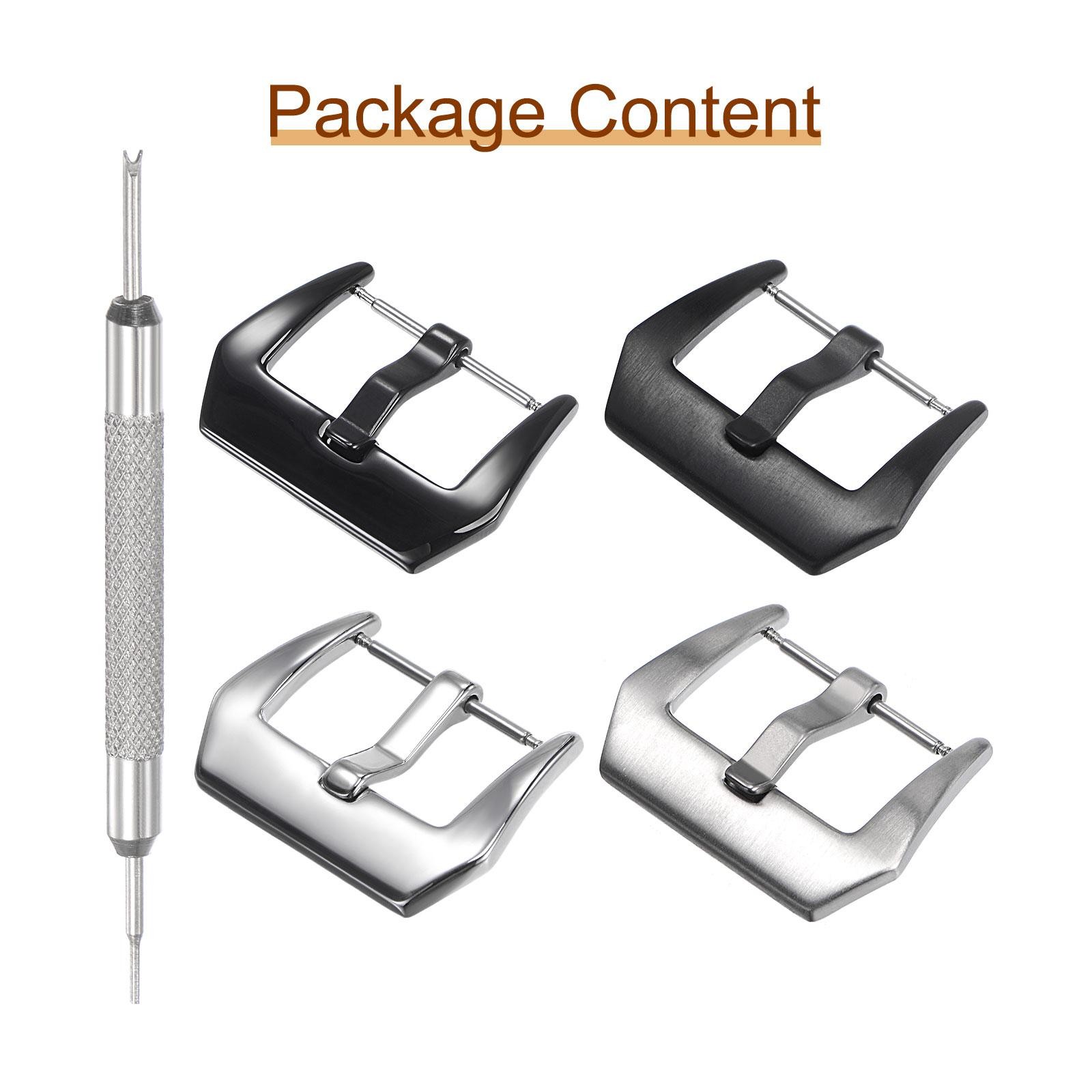 24mm Width SUS304 Frosted Polished Buckle Silver Black with Spring Bar Remover
