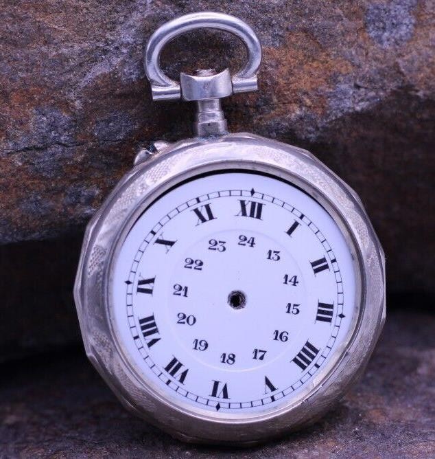 ARGENTAN LADIES SWISS POCKET WATCH FANCY CASE & DIAL 30.5mm DIAMETER NOS (ES)