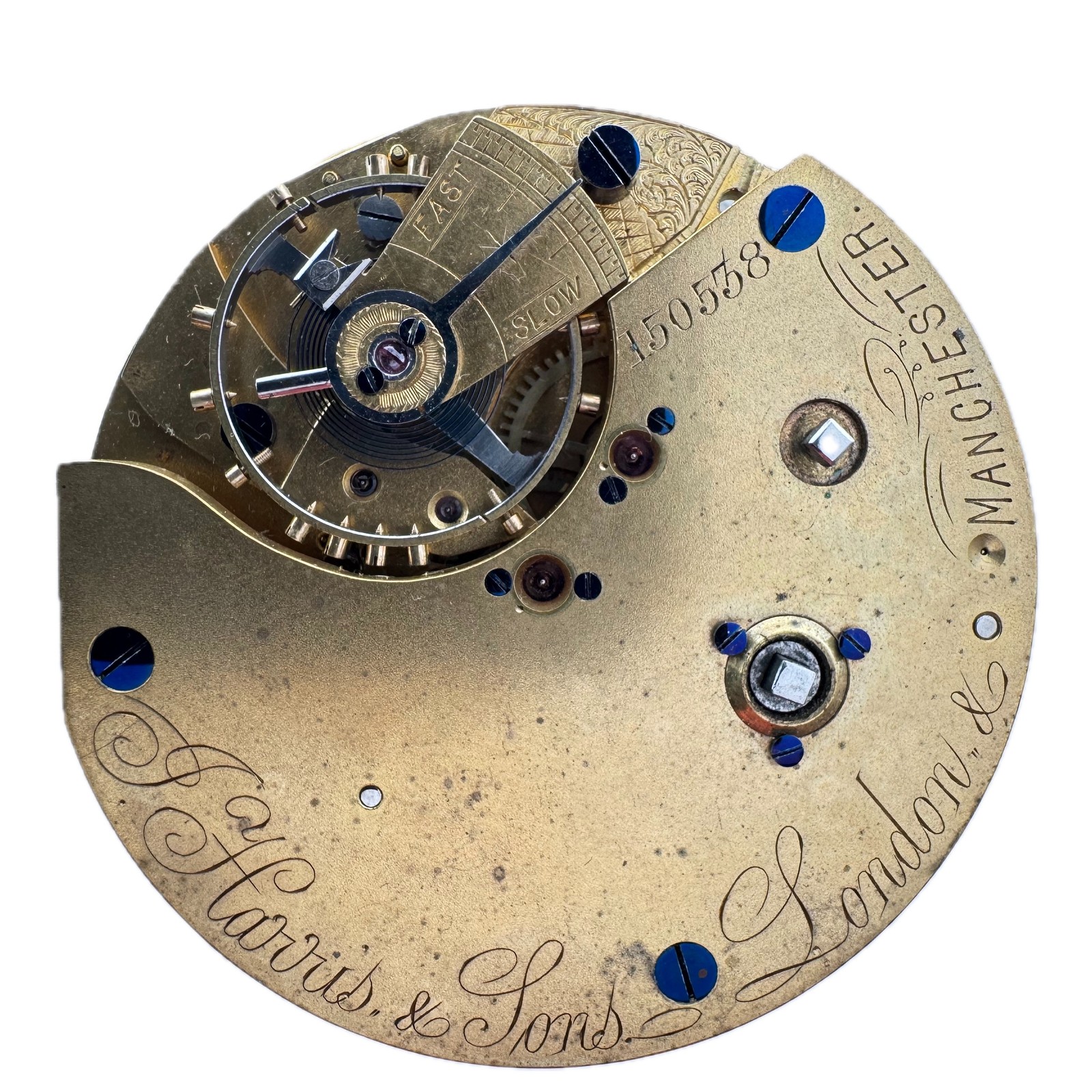 Antique J. Harris & Sons London Chronograph Key Wind Fusee Pocket Watch Movement