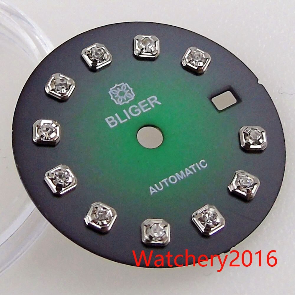 Bliger 20.5MM Green Black Watch Dial Luminous Silver Index Fit NH05 Lady Watch