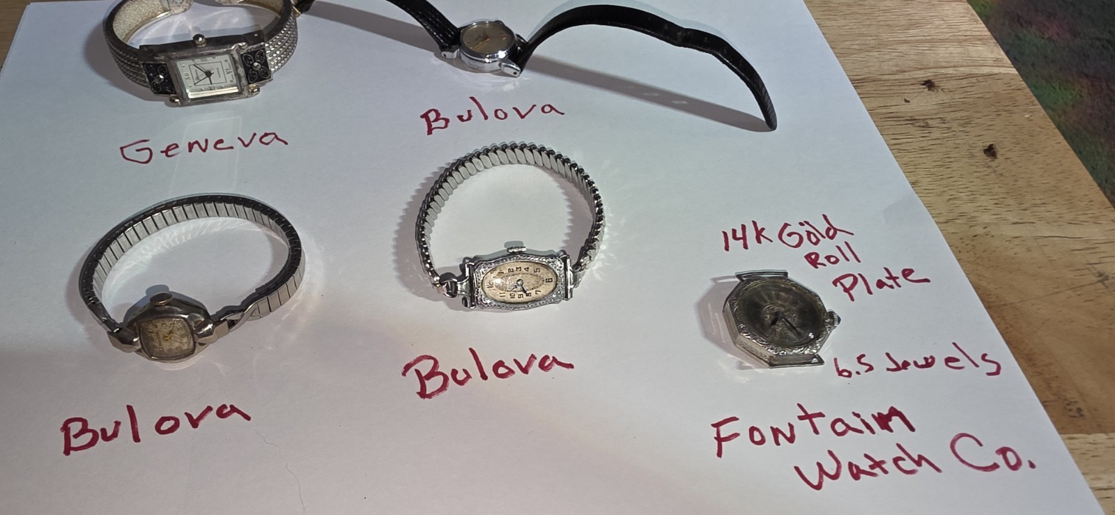 Fontain Wristwatch 14k Gold Rolled Plate Parts & 3 Bulova & 1 Geneva All Parts