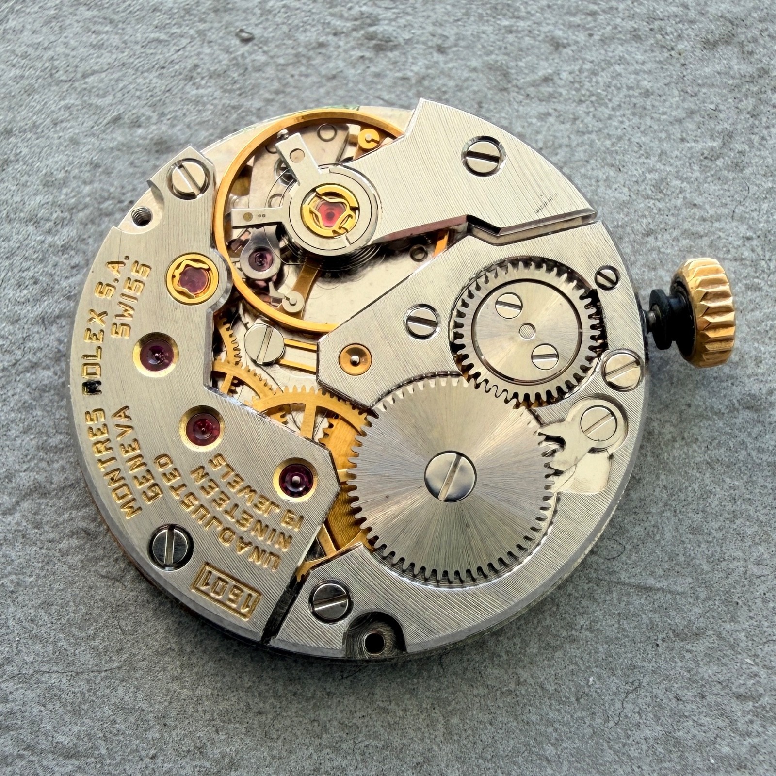 Rolex Cellini Movement red vignette Dial+Hands+Crown – working – Calibre 1601
