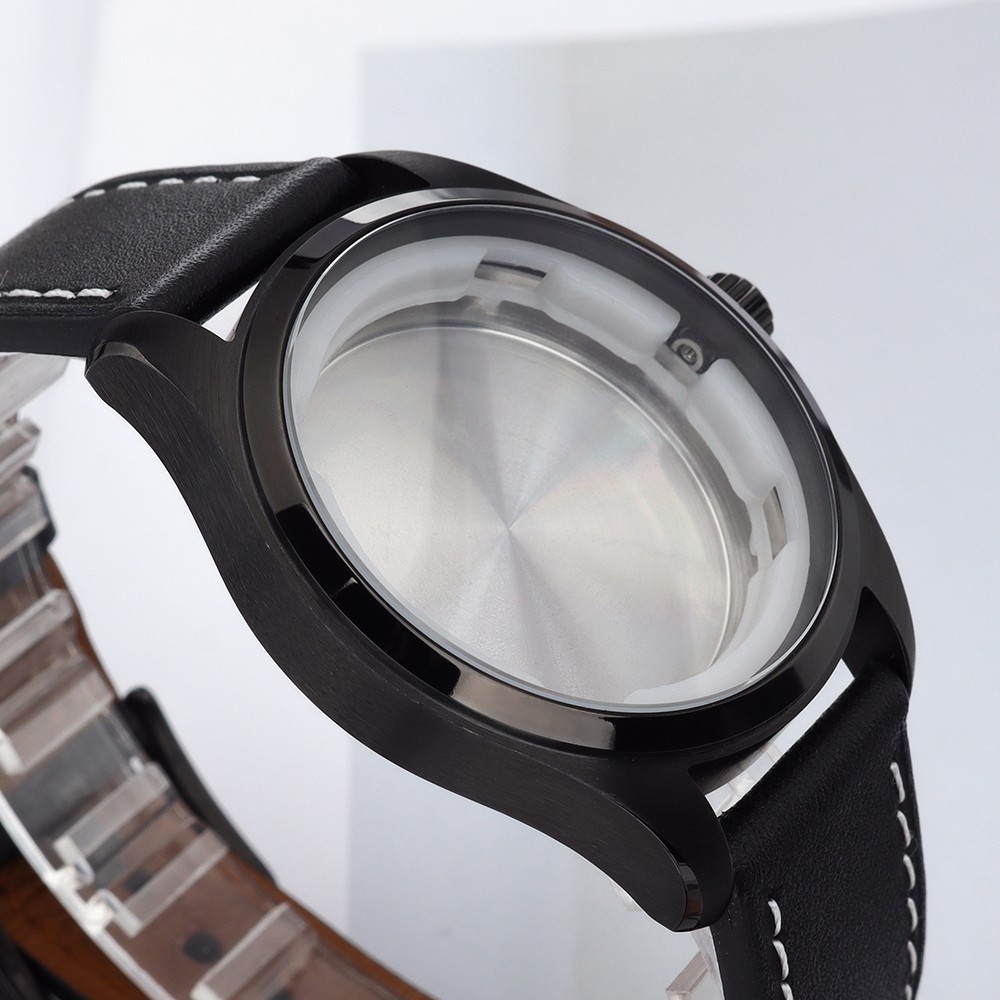 Aviator Watch Case PVD Black 40mm+Calfskin Band For Seiko NH35 ETA 2824 Movement