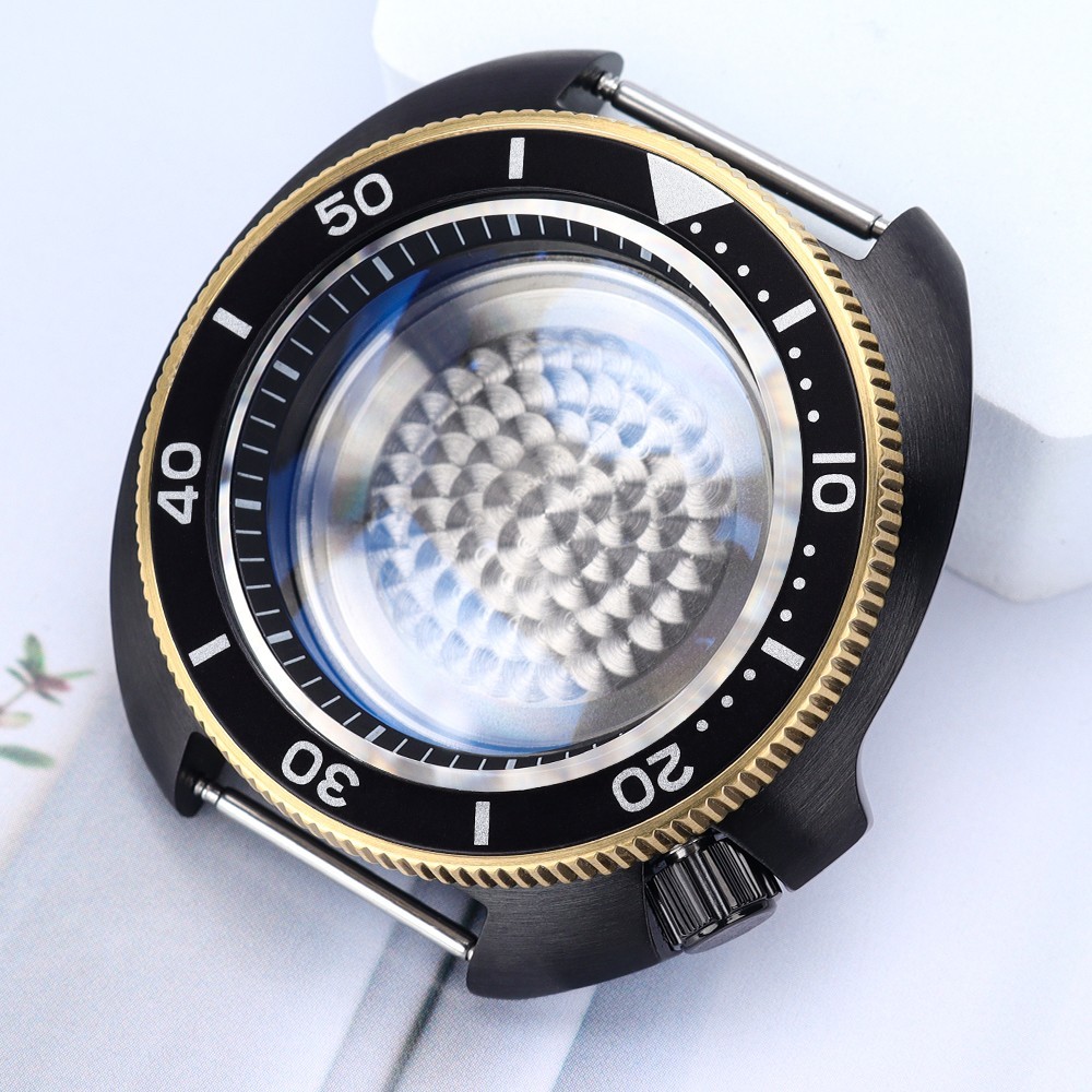 PVD Steel 44mm Watch Cases Modify turtle Mod Sapphire 10ATM For Seiko NH35 NH36
