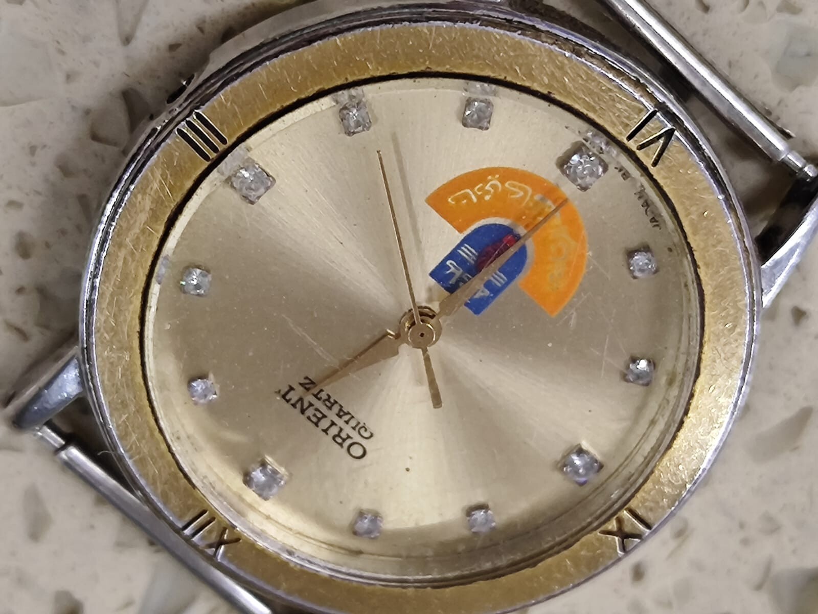 Vintage Orient quartz watch Logo Kazma Sports Club 1995 Not work 29mm