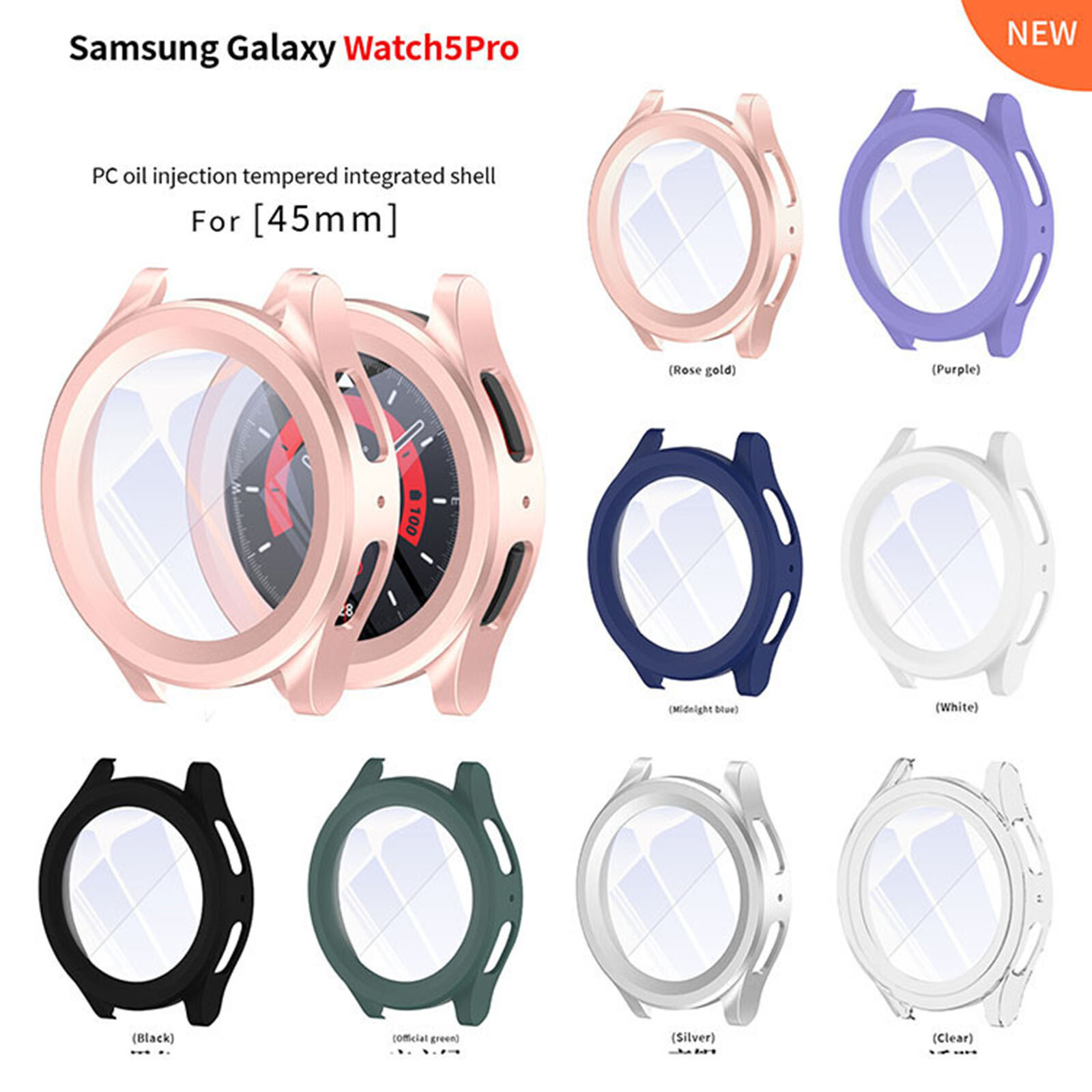 PC +Tempered Glass Film Watch Protective Case for Samsung Galaxy watch5 pro 45mm