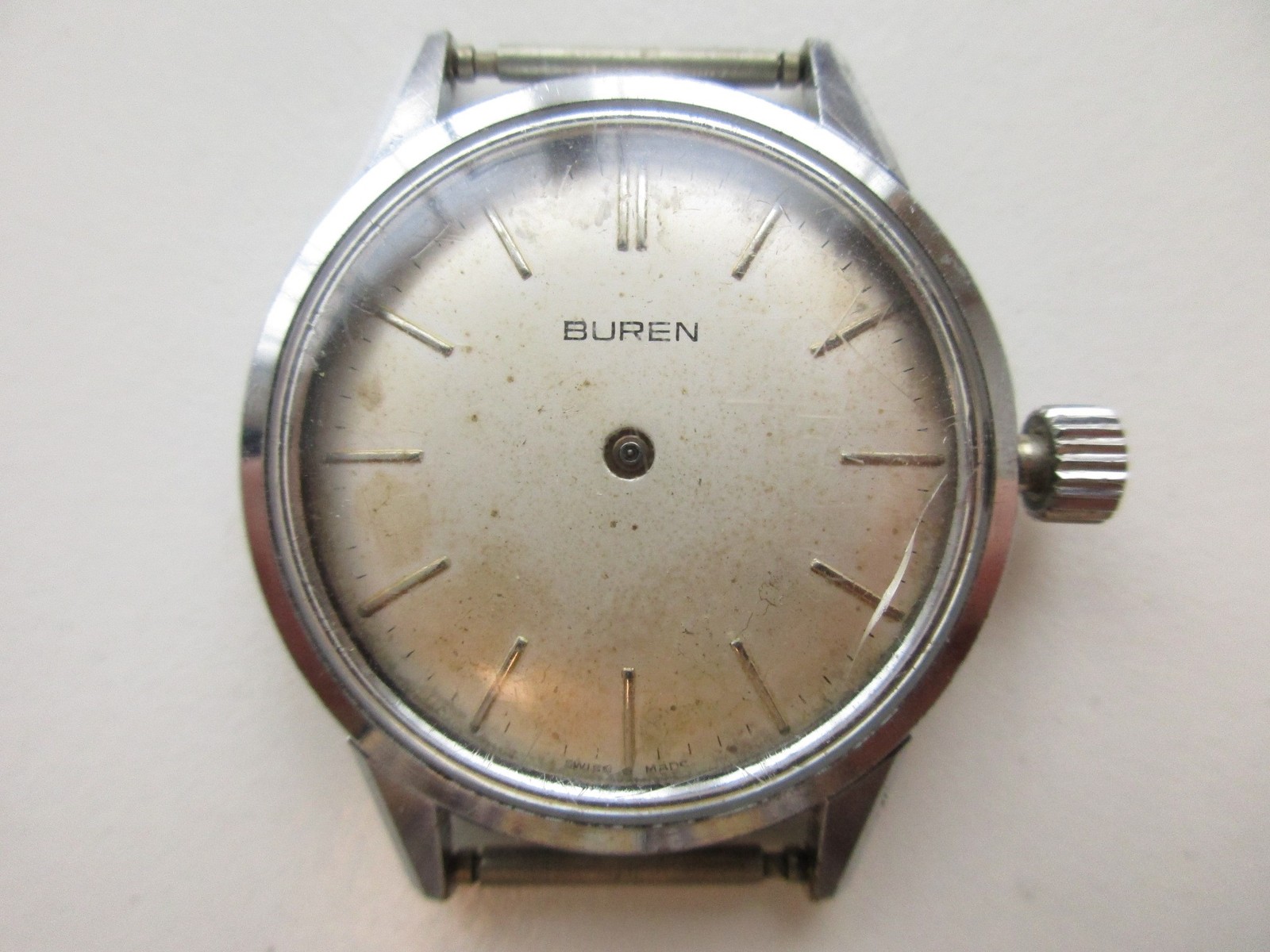 Buren BAA cal. 1380 Swiss watch movement – Compressor S/S case – for parts