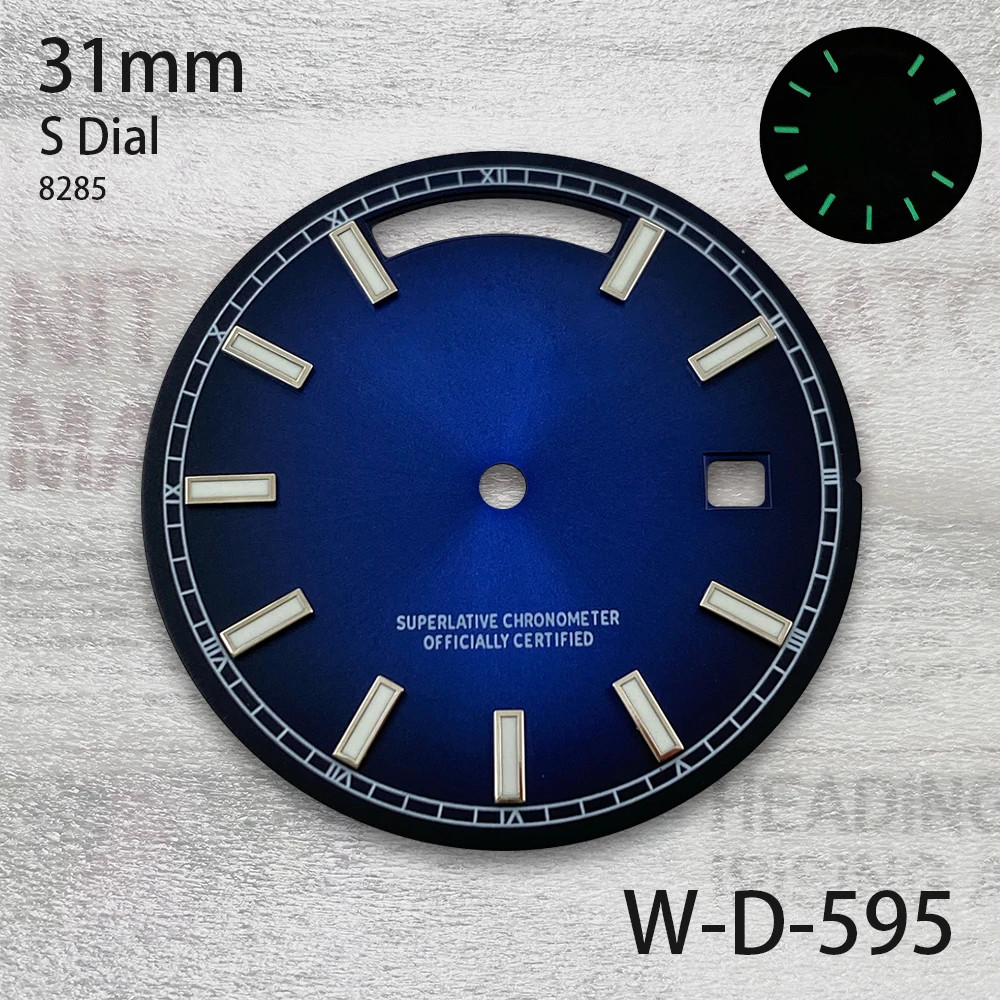 31mm S Logo Day And Date Dial For 8285 Movement Green Lume Watch Accessories