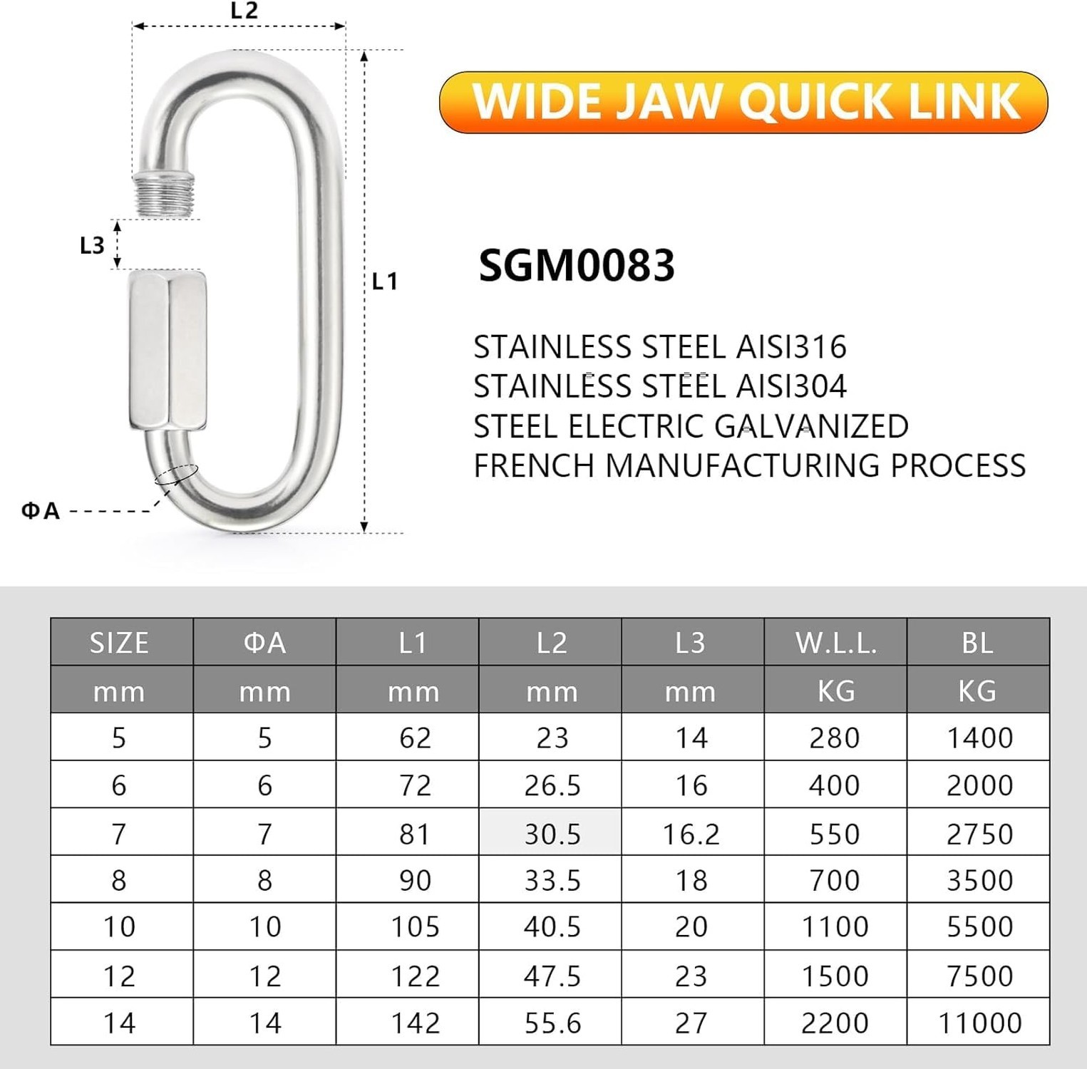 sprookber Stainless Steel Chain Quick Links – 304 Stainless Stee Chain Connec…