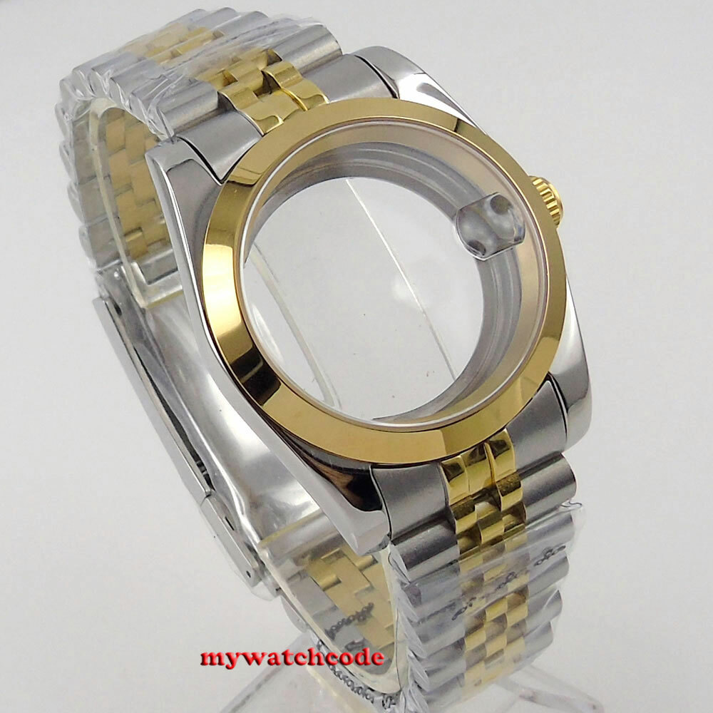 Polish 36mm sapphire glass two tone Watch Case fit NH35 NH36 NH38 jubilee strap