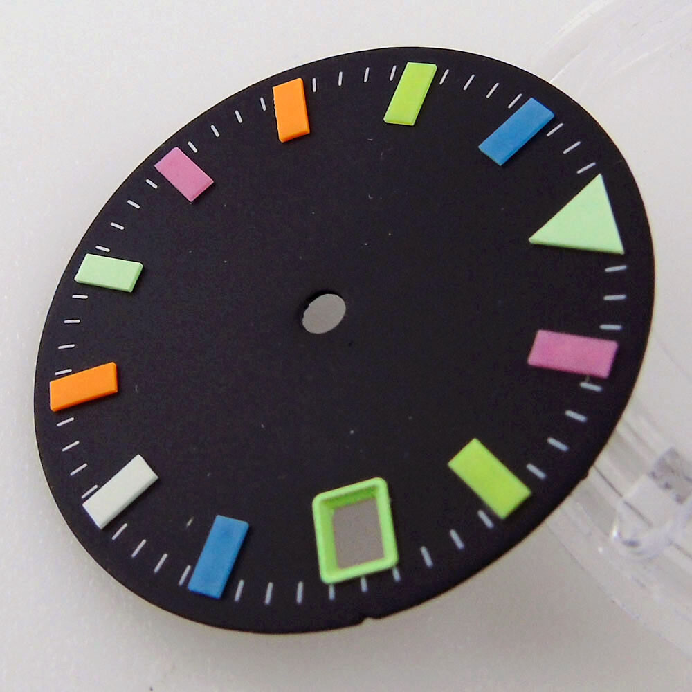28.5mm Watch Dial Fit for NH35A Movement 4.2 / 3 o’clock Crown Green Lume Index