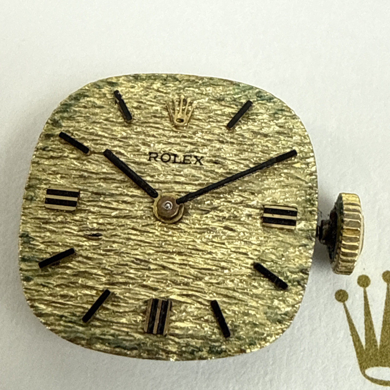 Genuine Rolex 1400 Complete Movement 18k Gold Dial Hands Crown Working Perfect