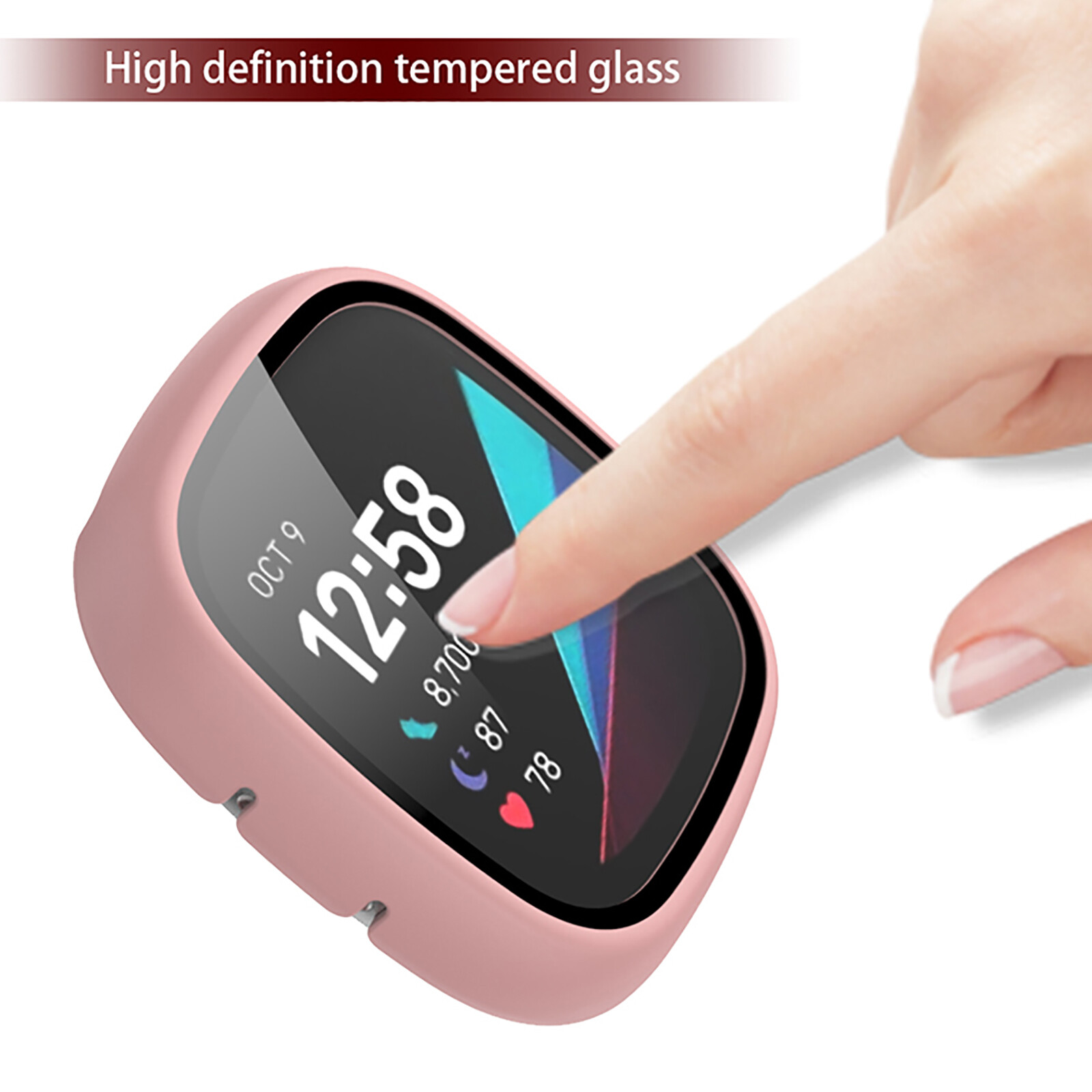 Watch Case PC+Tempered Film Protective Case Cover for Fitbit Versa 3/Sense Watch