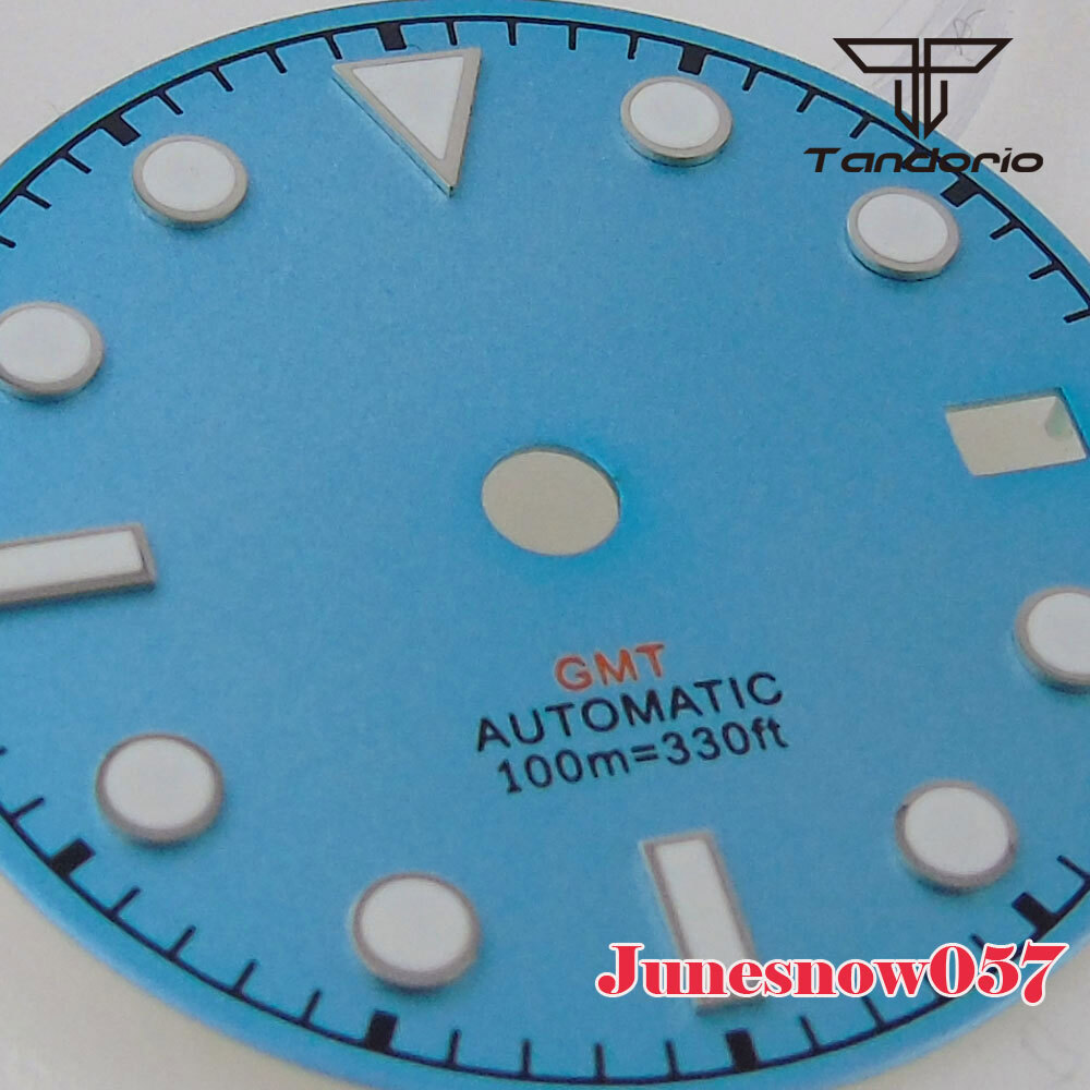 Tandorio 29MM White Blue Black Green Sterile Watch Dial Face Lume Fit NH34A GMT