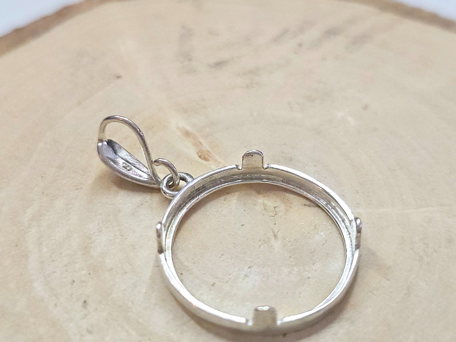 925 Sterling Silver Prong Back Diamond Cut Bezel for 19mm Penny 1 Cent Coins
