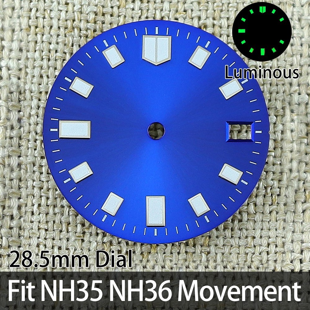 Sunburst finish 28.50mm Date Watch Dials Green Luminous For Seiko NH35 Movement