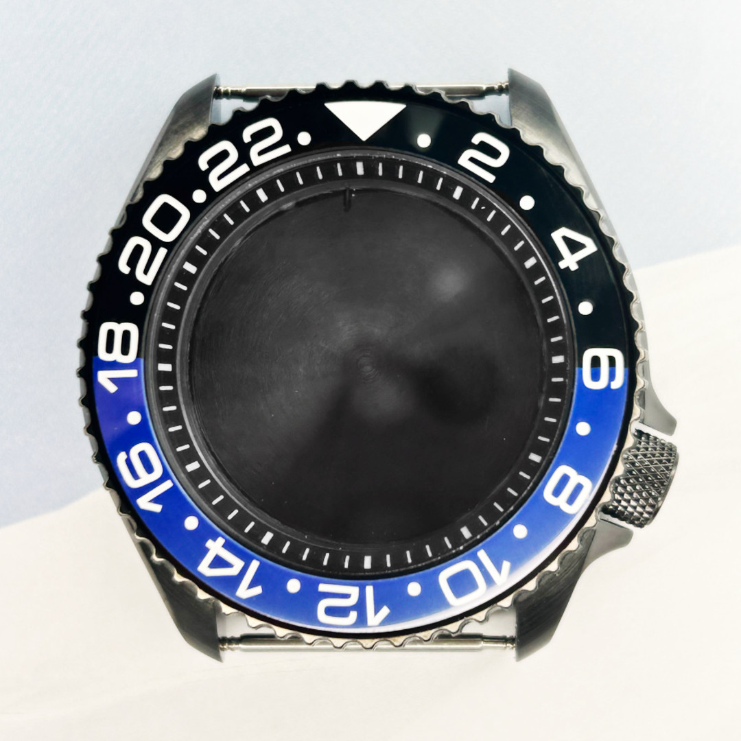 42mm Black PVD Ceramic Blue Bezel Chapter Ring Watch Case Fit NH35 NH36 SKX007