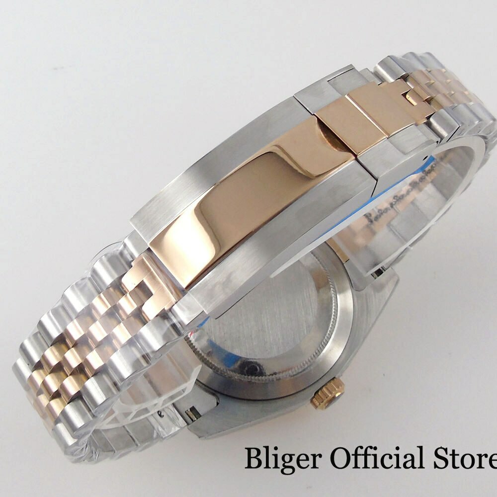 BLIGER 39MM Two Tone Gold Strap Watch Case Fluted Bezel fit NH35A NH36A PT5000