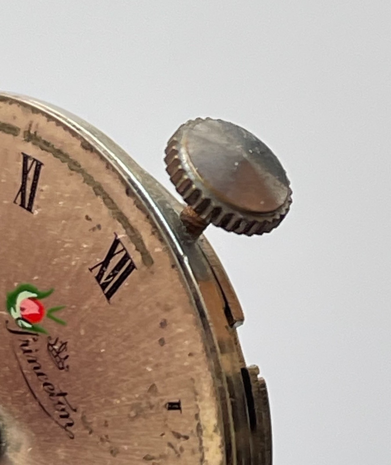 Vintage Princeton Watch Movement Swiss Rose Dial 12h Crown Parts Repair 30.7mm