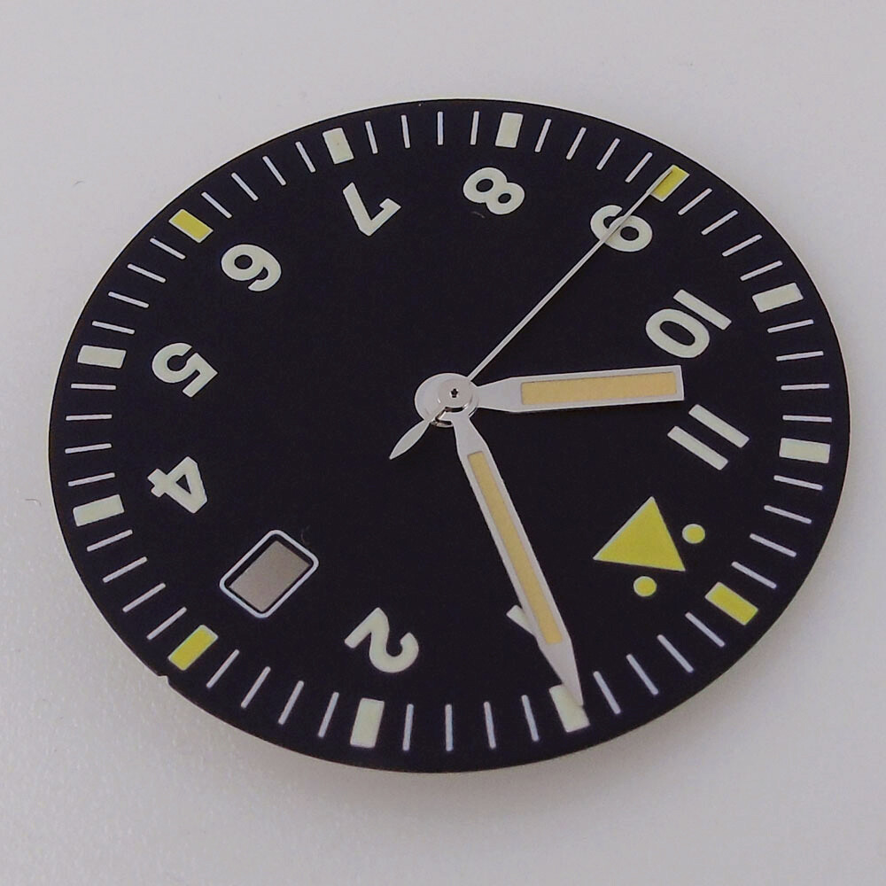 3.5mm Black Sterile Watch Dial Silver Edge Yellow Hands Fit Auto NH35 NH35A Lume