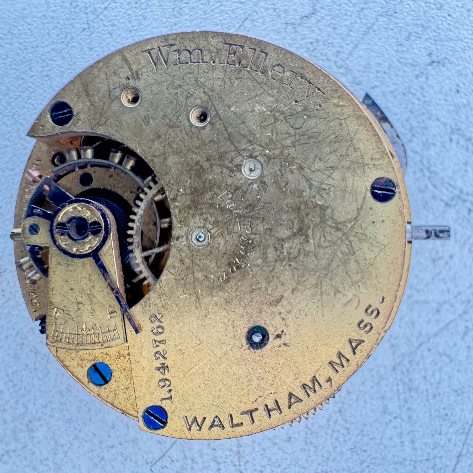Antique 8s Waltham Roman Dial Hunter Pocket Watch Movement Wm.Ellery Gilt Finish