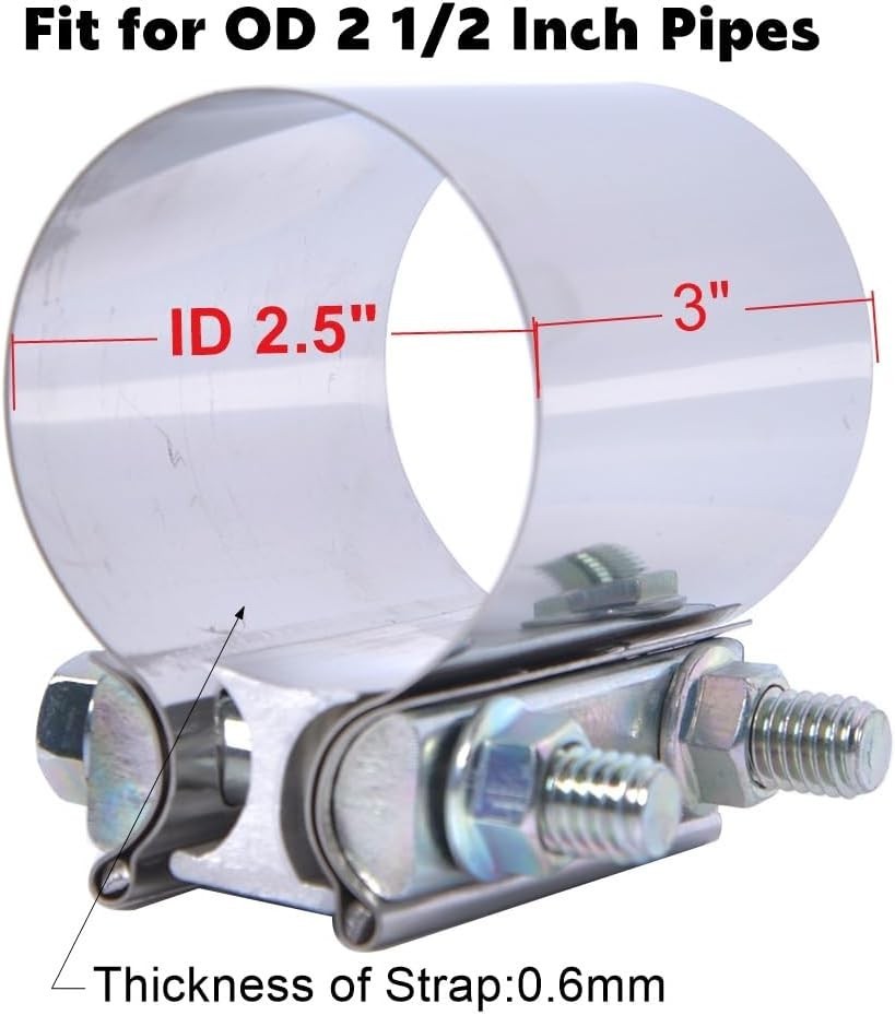 ID 2-1/2 Inch Lap Joint Butt Exhaust Clamp Stainless 63mm Exhaust Coupler Clamp