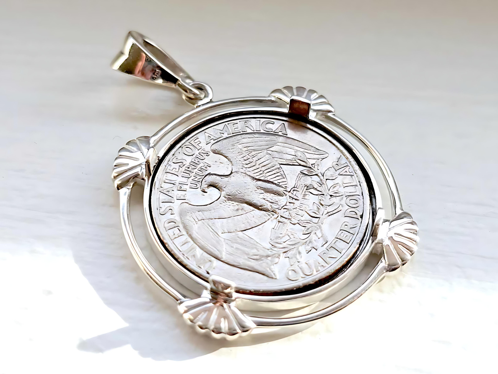 925 Sterling Silver Prong Back Clamshell Edge Bezel for 24mm Quarter 25Cent