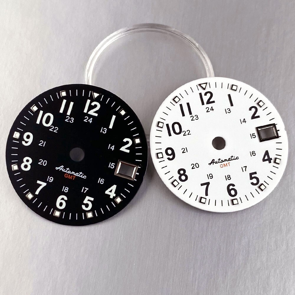 Luminous Black White 29mm Field Watch Dial Face fit NH35 NH34 GMT Dive Watch