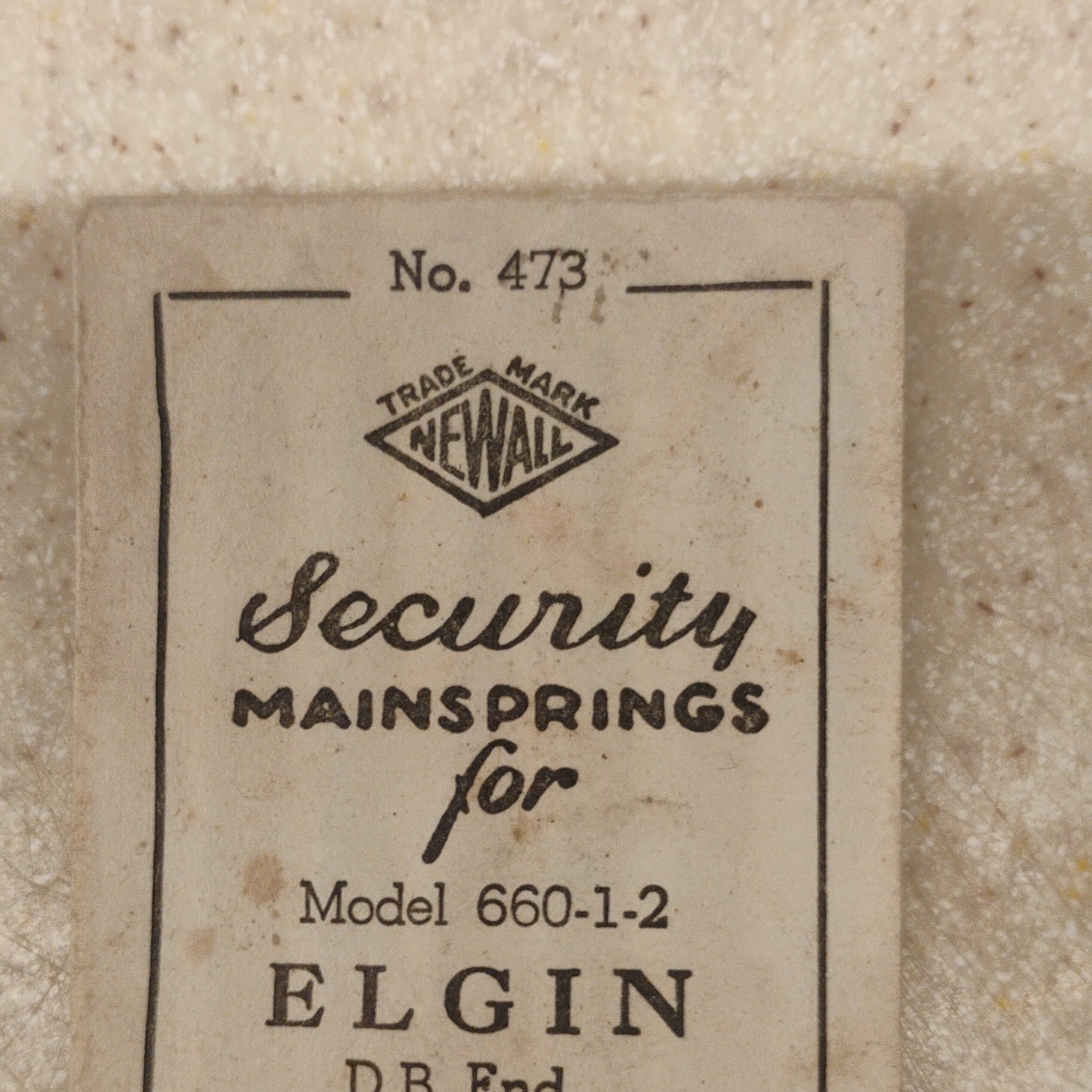 Newall Security Mainspring Movement, Elgin Compatible, Model 660-1-2, MPN 473