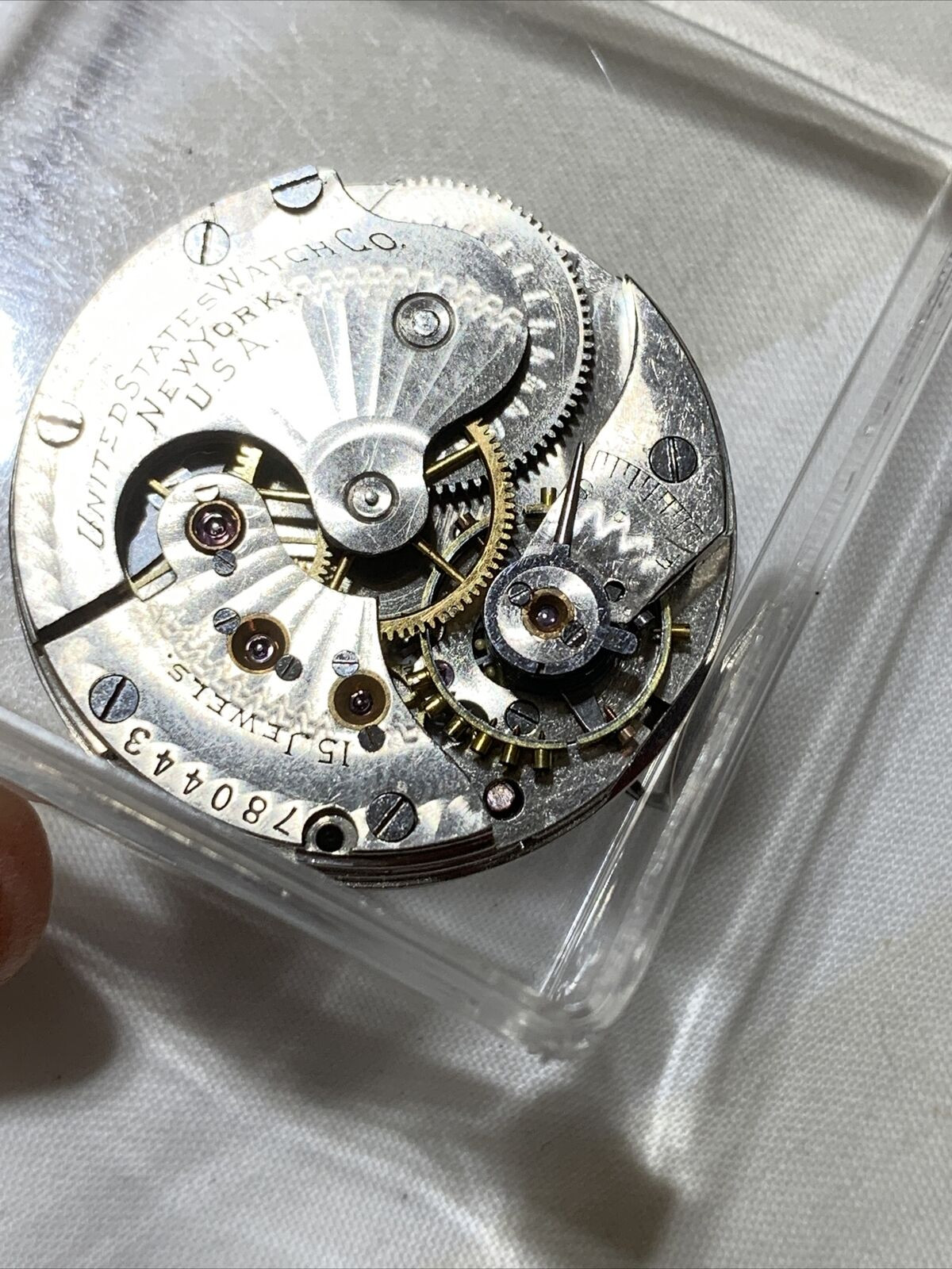 United State Watch Co. New York Pocket Watch Movement White Dial Gold Hands 0
