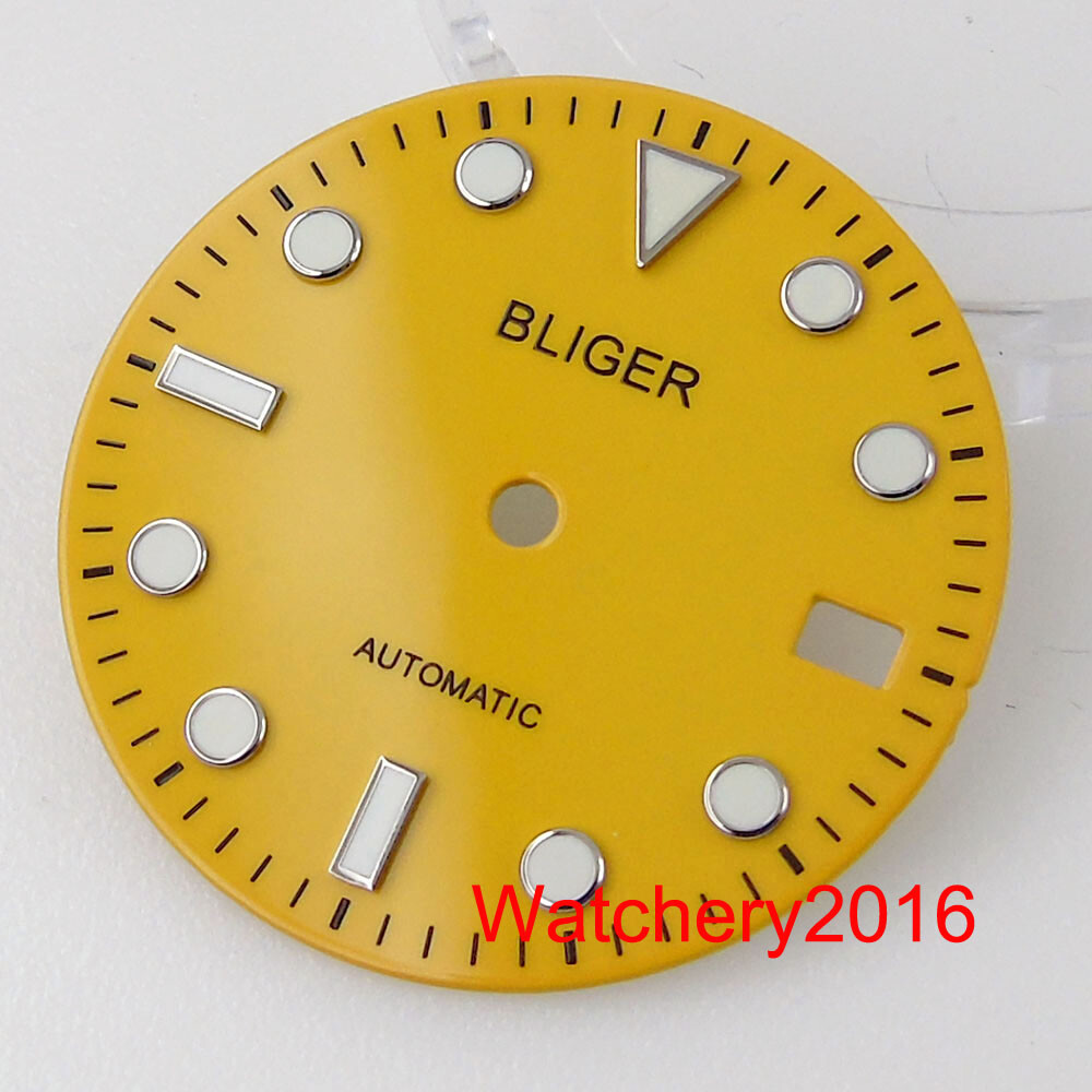 29mm Bliger Blue Orange Yellow Watch Dial Fit NH35A Movement Date Window Parts