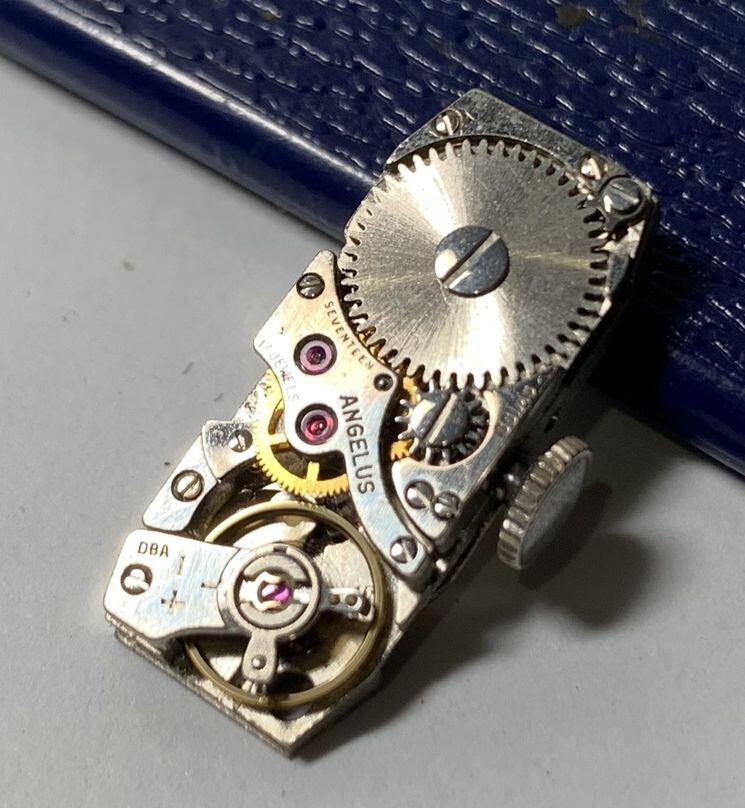 1950s Angelus Watch Co Ladies 17J Swiss Baguette FHF 59 Movement Dial Hands RUNS