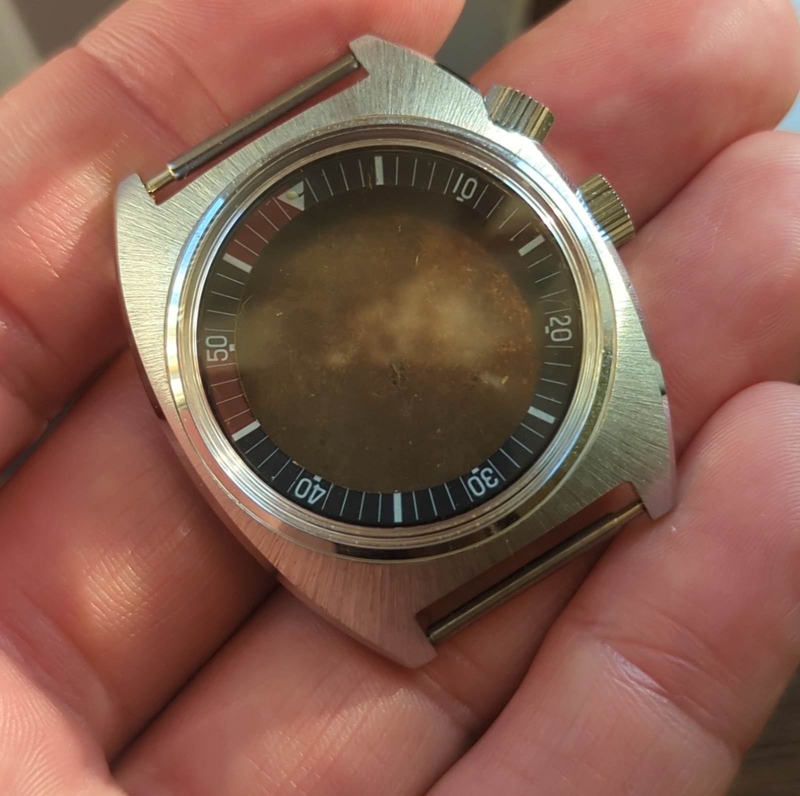 1960s Vintage Divers Watch Case Internal Rotating Bezel 2 Crowns (B88)