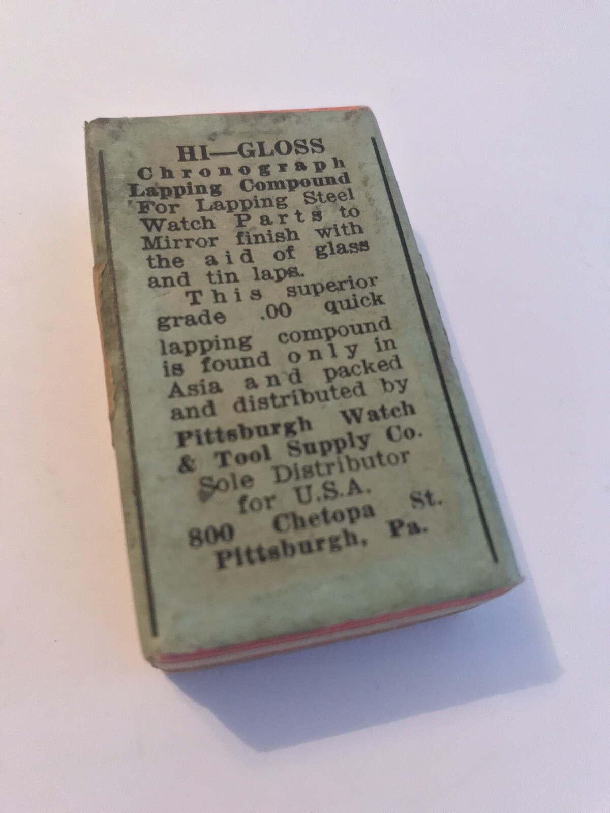 Vintage Pittsburgh Watch & Tool Co Chronograph Lapping Compound Watchmaker Box