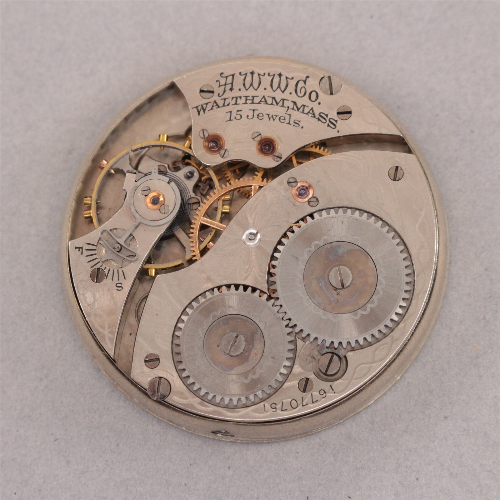 Waltham Pocket Watch Movement 12 Size 15 Jewel 1894 Model – FH488