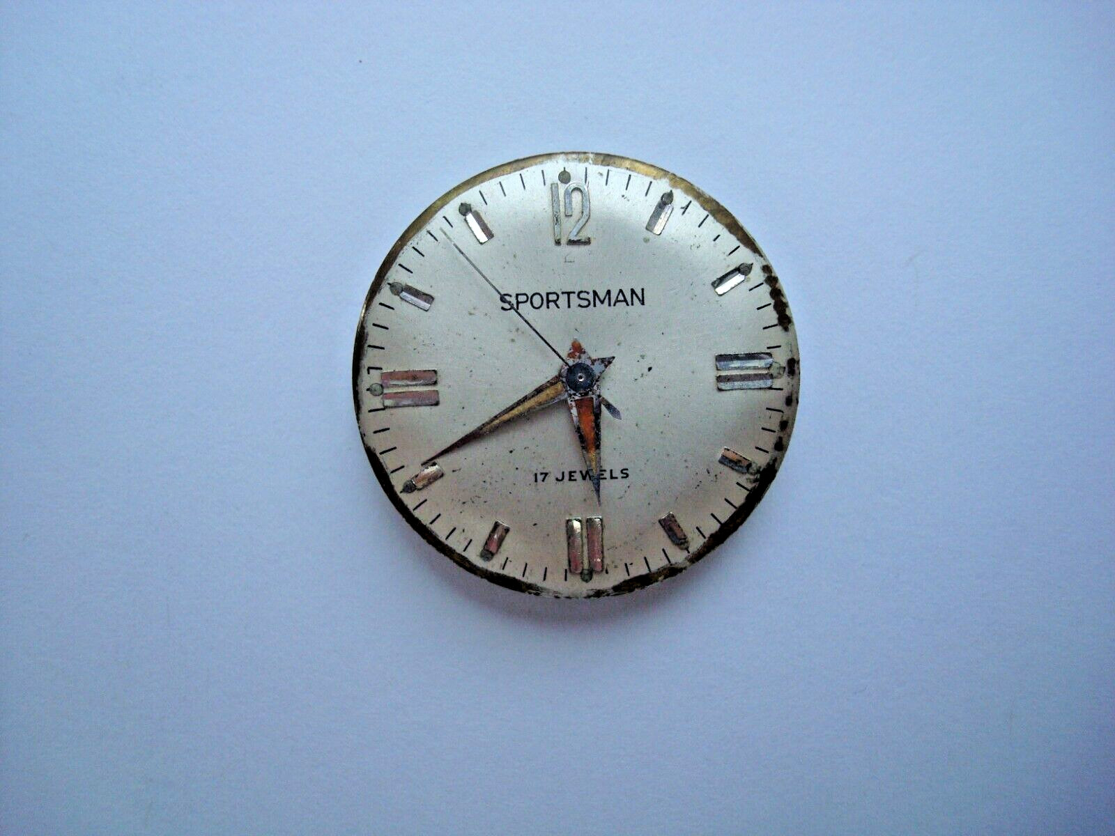 Sportsman Men’s Watch Movement 17j. Manual Wind up AS Is for Parts- Read