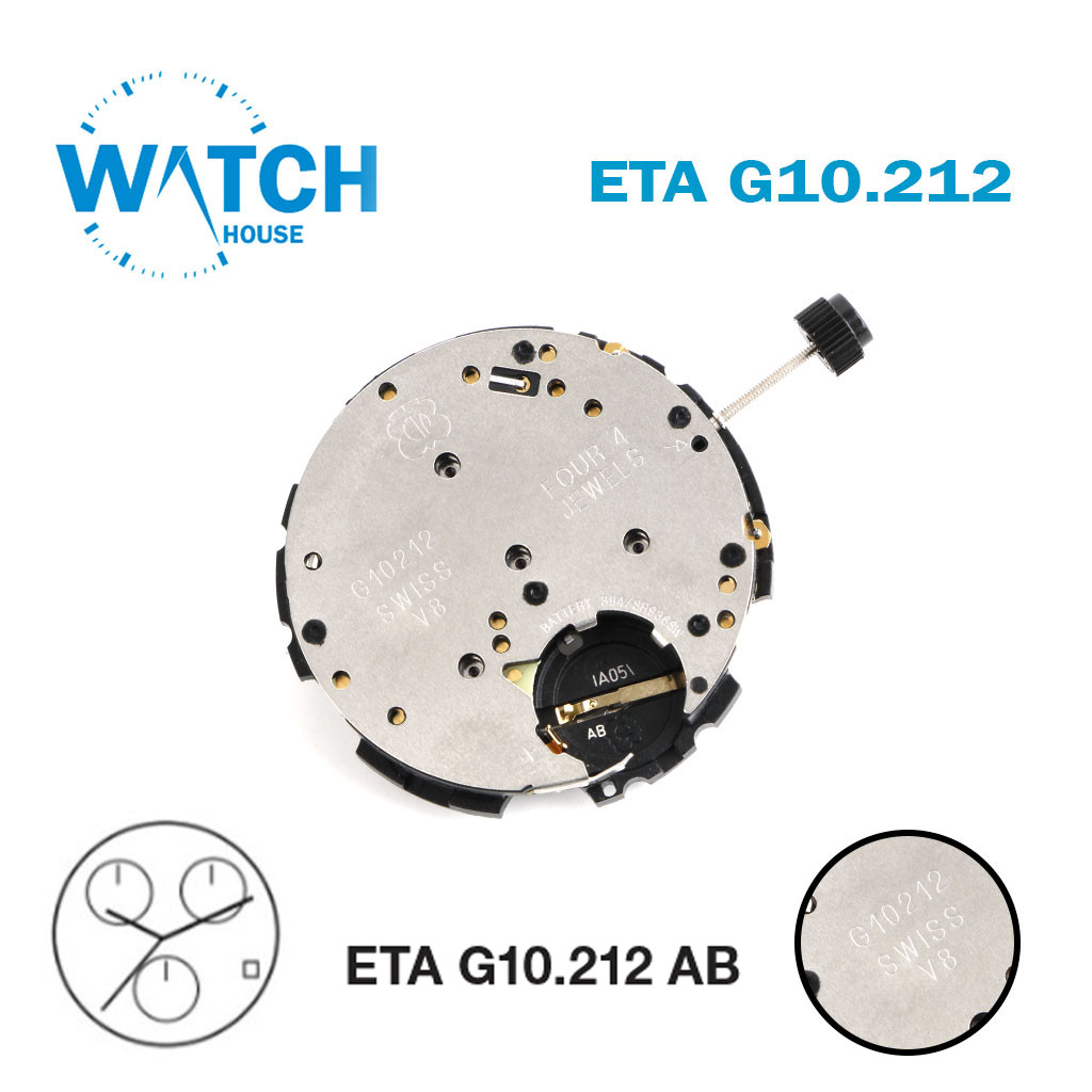 ETA G10.212 AB Swiss Movement-Chronograph-White Date Disk at 4 (Horizontal).