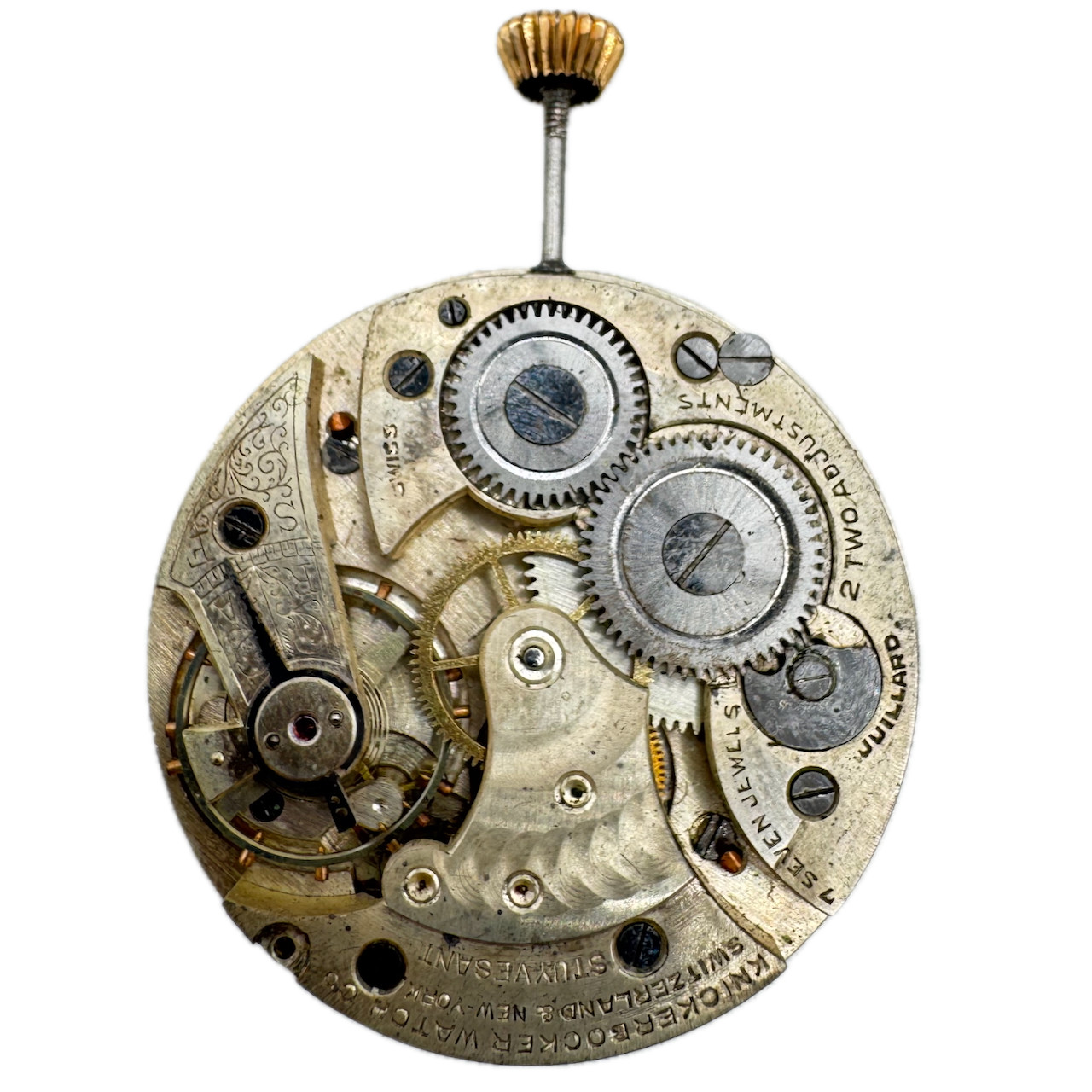 Antique 12s Knickerbocker 7 Jewel Mechanical Pocket Watch Movement Stuyvesant